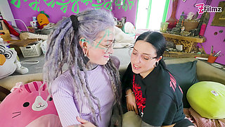 POV Threesome Hot Gothic Girls with Glasses Anal, ATM, Facial