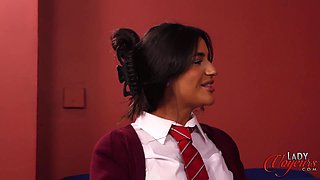 Aroused teacher jerks his cock in front of his two hot students in a class room