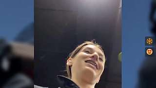 AngelAri play pussy in a nude bra in gym pt2