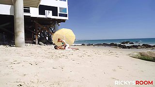 Ana and Lacy get down and dirty in hot threesome action by the beach
