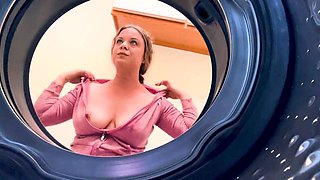 Cute stepsister's ass gets fucked in a washing machine