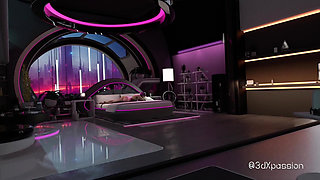 Welcome to Nexus 3. Cyberpunk fuck with busty hottie in Neon dreams VR private room