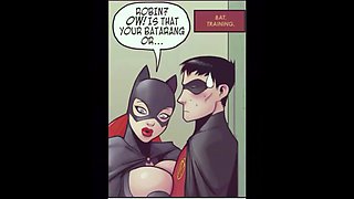 Batgirl and Robin in bathroom