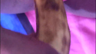Fucking My Black Hairy Pussy with a Banana Load Moaning Orgasms