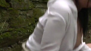 Lovely big ass brunette fucked outdoor in the woods