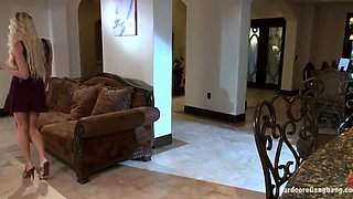 Hot blonde slut gets tied up and gangbanged in all of her holes