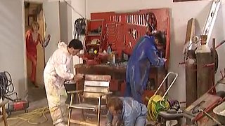 Filthy German sluts getting assfucked in rough orgy