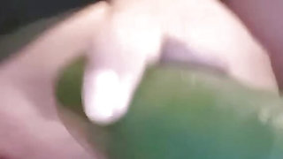 Video chat with a young girl with a hairy pussy who puts cucumber in her mouth