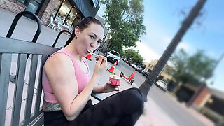 Redhead MILF Blowjob on Cafe Roof - Cumshot Facial & Handjob with Bigmax8inch