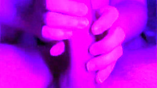 Stepsister Learns to Jerk off My Huge Cock. Close-up with Legs