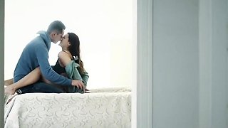 Cute lovers warm up on a snowy day with passionate fucking