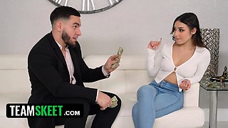 Desperate indebted babysitter turns into a nail doll for her fresh sugarpops to money out with her twat