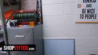 Pretty blond suspect ceceLia Taylor detained for strip search in the backroom - shoplyfter