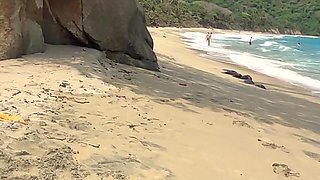 Risky Beach POV: Fucking My Wife in Public, Stranger Walks by (real Exhibitionist Couple)