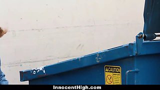 Innocenthigh - thin cheerleader (Olivia Lua) bound up and fucked by janitor