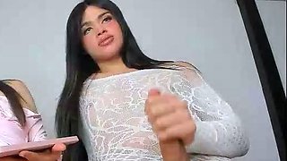 Beautiful shemale ladyboy masturbates her big cock