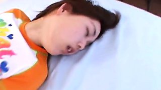 Asian bitch is on the toy and gets stimulated