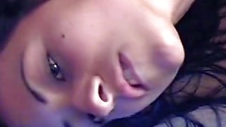 Sexy brunette teen sucking his small pathetic dick