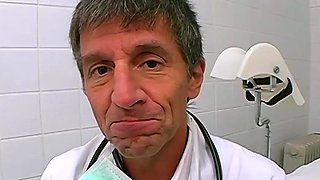 This blonde woman is at the doctor sucking dick