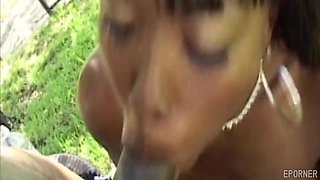 Black kinky MILF licks his low hangers