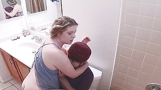 Masturbating stepmom in the bathroom invites stepson in for sex