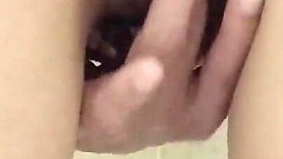 Skinny Tattooed Brunette Fucks Her Hairy Wet Pussy in the Bathroom