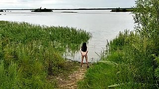 Naked Russian Wife Runs Bare Butt in Forest, Flashes Pussy by River - 4K Amateur Public Nude