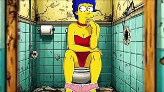 The Simpsons Porn Parody: Sexy Cheating Wife Marge Lets a Black Dude Fuck Her In The Public Toilet