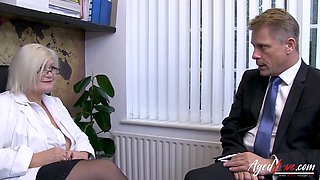 Busty blonde Lacey Starr caught in the office