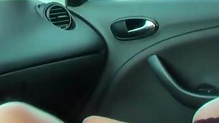 Busty mature seducing her pussy in car