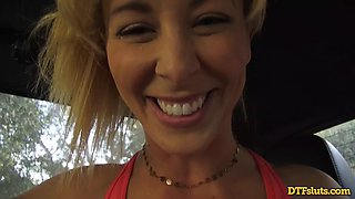 Cherie Deville gets her pretty pussy drilled hard in the backseat by James Deen