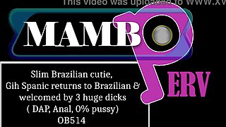 Slim Brazilian beauty, Gih Spanic returns to Brazilian & welcomed by 3 huge dicks ( DAP, Anal, 0% pussy, cum & continue fucking, firing squad cumshot, bbc, 3on1) OB514