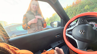Public Dick Flash in Car - Stranger girl caught me Jerking Off in Public, Show Boobs and helped me