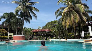 Flashing Tits and Pussy in Bikini Outdoor at the Pool