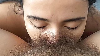Sucking her delicious hairy pussy