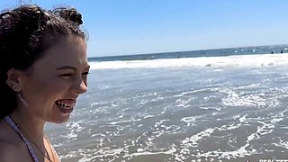 HD POV video of brunette Satine Summers being fucked on a beach