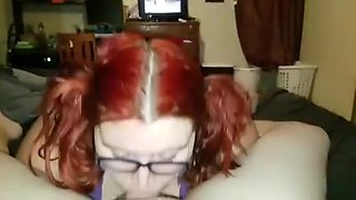 Redhead pigtails wife sucks and shares gangbang story