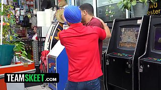 Lily Lou gets caught stealing: bodega workers tag squad the busty pink-haired hoe