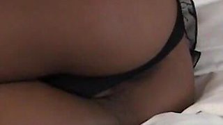 Black teen amateur strips out of lingerie and grinds her naked body on her bed