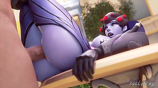 Widowmaker gets her legs spread on a table and fucked hard