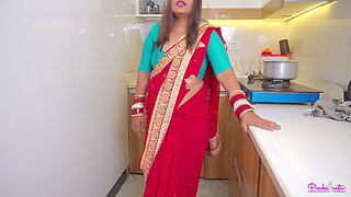 After Suhagrat- Newly Married Pinki Bhabhi Stripping Saree in Bathroom, She Fucked Hard and Got Cum in Pussy with Hindi Audio.