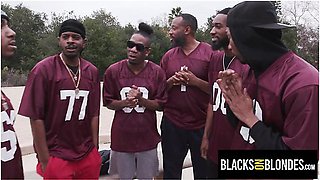 College Cheerleader Gangbanged By Entire Rival Football Team - BlacksOnBlondes
