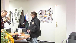 Pregnant brunette blowing old pals dick