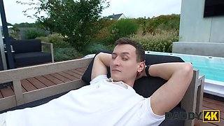 Daddy4k. lean brunette can't swim, but can blow and leap on huge daddy's boner