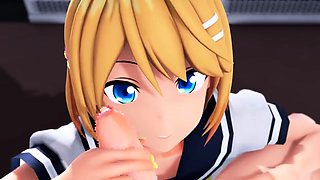 Hentai redhead gives blowjob and having sex
