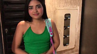 Cute Latin schoolgirl moonlights as a maid and fucks with her boss for money.