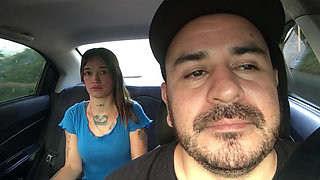 Hot girl masturbates in Uber driver's car