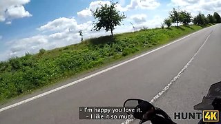 Hot Brunette Biker Girl Gets Deep Throat Fuck Outdoor - POV Sex in HD