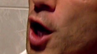 Hot Aletta Ocean gets both holes pounded by one huge dick in a public restroom