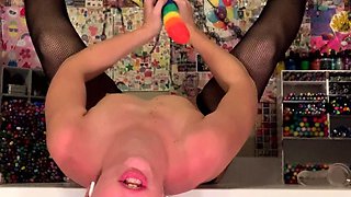 Handjob amateur mature on knees jerking in the kitchen